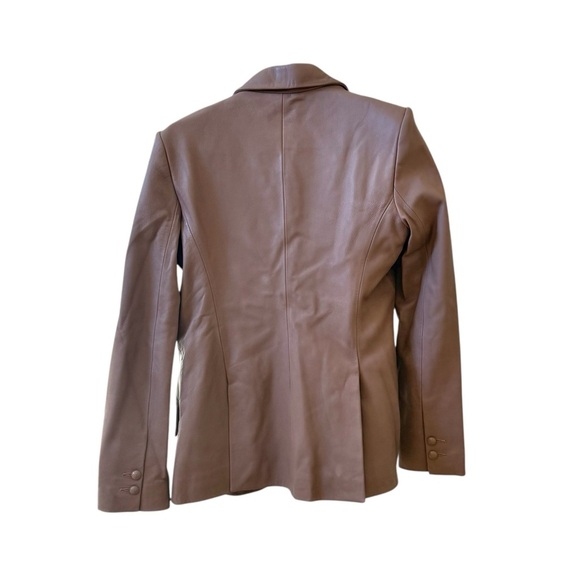 L’AGENCE Chamberlain Single Breasted Leather Blazer in Chantarelle Sz 4 - Picture 5 of 10
